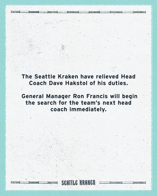Graphic announcing the Kraken has made coaching changes.