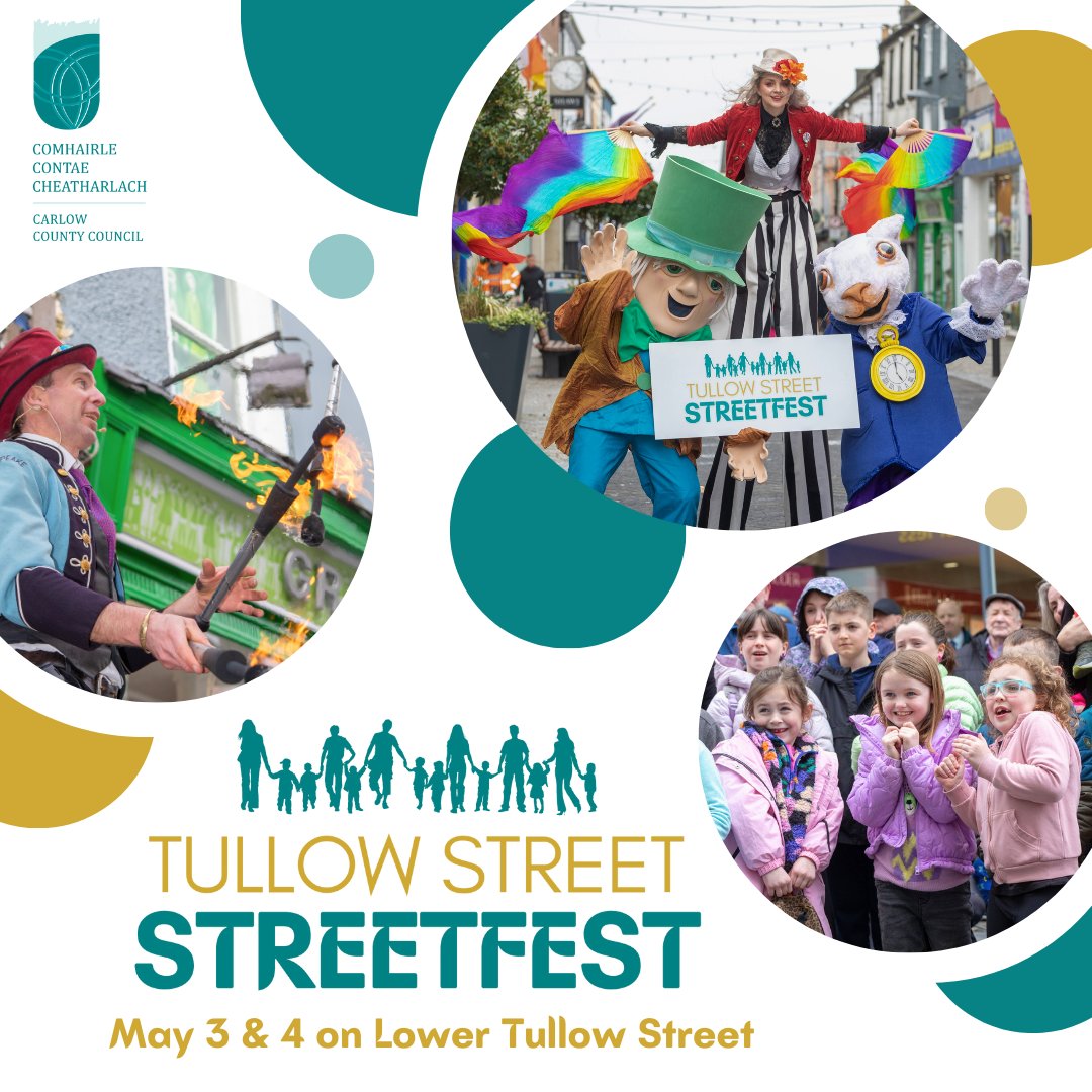 Streetfest is BACK! 🥳🥳 This Friday & Saturday, May 3rd & 4th on Lower Tullow Street! FREE facepainting, circus shows, craft market, busking competitions, street performances and @beat102103 LIVE! 🎶🎶 So join us this weekend for #streetfestcarlow - see you there! 🥳