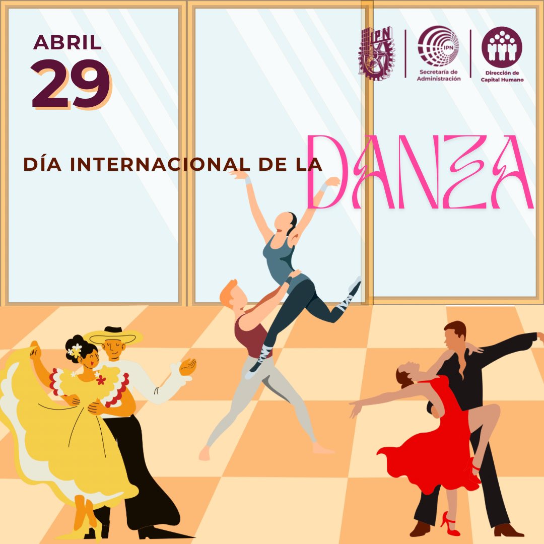 💃🤝🩰 Hoy celebramos el Día Internacional de la Danza y rendimos homenaje a todos los bailarines y bailarinas que nos inspiran con su gracia y pasión. Recuerda que el #IPN ofrece talleres, baila como si nadie estuviera mirando y déjate llevar por la música! @IPN_Cultura #Huelum
