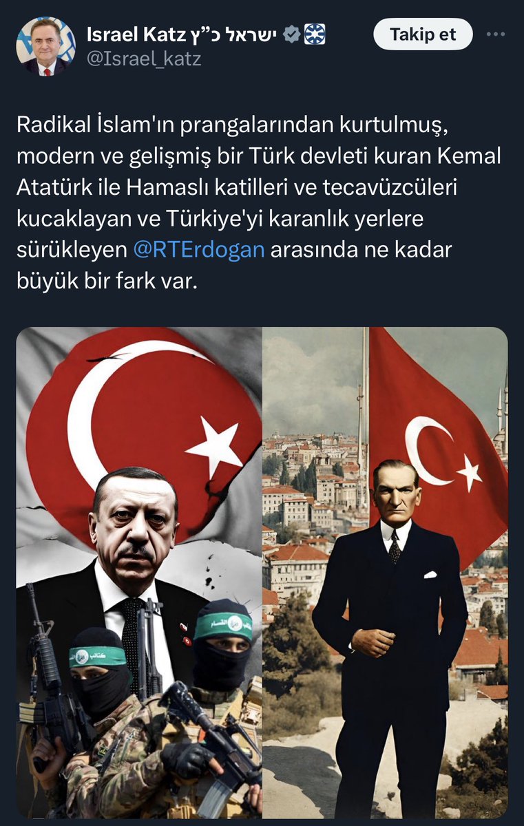 Aşağıda İsrail Dışişleri Bakanı olacak trolün tweeti var. Şunu söyleyeyim: Ağzına alma cüretini gösterdiği Mustafa Kemal Atatürk hem Çanakkale Cephesinde hem de Suriye - Filistin Cephesinde İngiliz Ordusu bünyesindeki Yahudi Lejyonlarına karşı savaşmış bir komutandır.