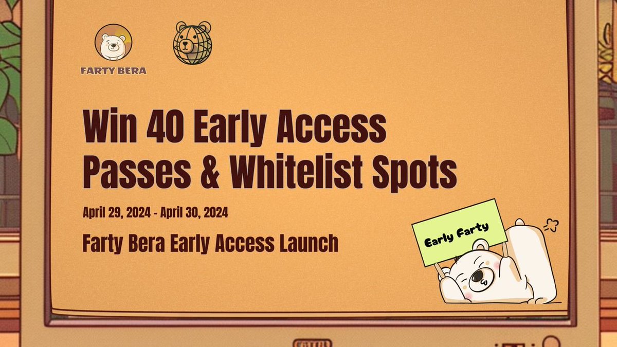 We're joining hands with <a href="/fartybera/">Farty Bera</a> for an epic retro gaming adventures on Berachain.🐻⛓️🕹️
 
Farty is giving out 40 Early access codes to try the game + whitelist spots to our community.🤩

To participate: 
☑️ Follow <a href="/fartybera/">Farty Bera</a> and <a href="/Bera_Land/">BeraLand</a> 
☑️ Like &amp; Retweet 
☑️ Comment "I'M