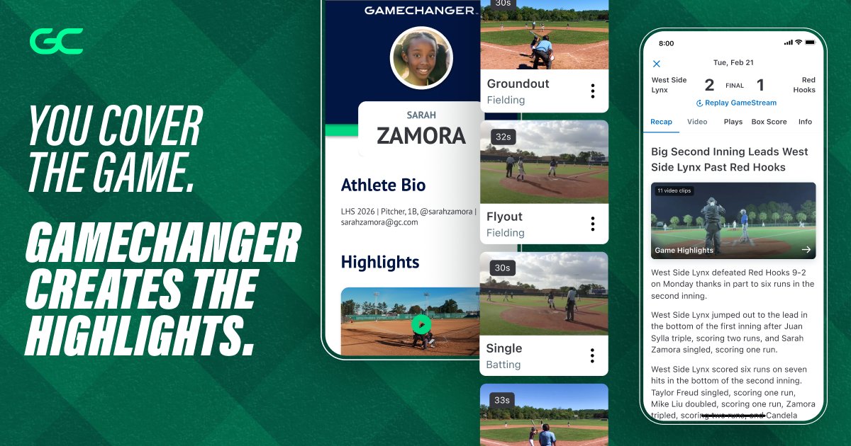Automatically get shareable game highlights and recap stories of every game when you stream and score on GameChanger this season! Download now to get started. @GCsports shorturl.at/biP38