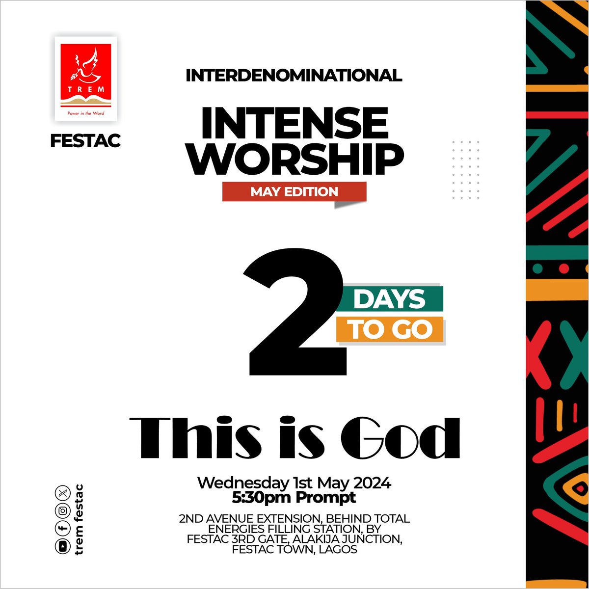 Psalms 95:6 (AMP) ~ O come, let us worship and bow down, Let us kneel before the Lord our Maker [in reverent praise and prayer]. 

#TREM #TREMFESTAC #Intense #Worship #ThisIsGod #IntenseWorship
@doris8887 @festaconline @Jaatchybaby @ubks_ @emesie01