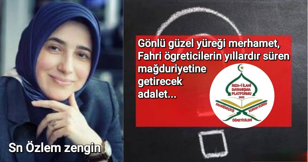Sayın vekilim Fahri Kur'an kursu hocaları
Yıllarca yapılan sınavlardan yorulduk
sizden sevdalı olduğumuz görevimizde daimi olabilmek için bir garanti 

#süreklilik 
#sözleşme müjdesi bekliyoruz.

#Diyanet 

#FahrilerinUmuduÖzlemZengin

<a href="/AvOzlemZengin/">Av. Özlem Zengin 🇹🇷</a>