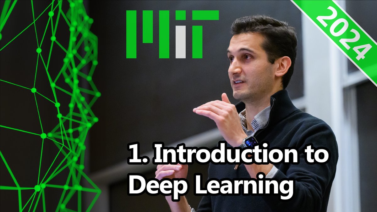 ⭐️⭐️ Lecture 1⃣ on @MIT Introduction to #DeepLearning — from single neurons to training full networks! 🧠 New lecture every Monday at 10am ET! 🤩 Watch #FREE here! 👉 youtube.com/watch?v=ErnWZx… 👀 Sign up for updates 👉 youtube.com/channel/UCtslD… 📅 Website 👉…