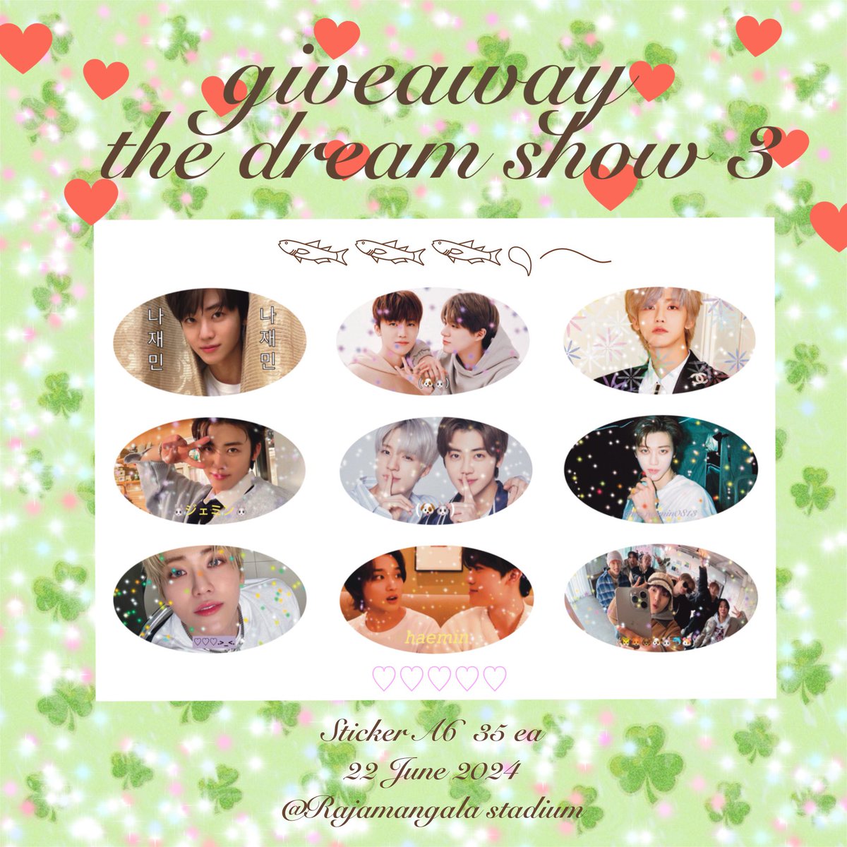 =͟͟͞ ⭐️ pls kindly rt 
         giveaway tds3 in bkk
        (🐯🦊🐻🐶🐰🐬🐹)

     ♥️Sticker  A6  35 ea♥️
Date : 22 June 2024
Location @/Rajamangala Stadium 
Time : tba
( rt&show this tweet )☘️
#NCTDREAM_THEDREAMSHOW3inBKK
#NCTDREAM_THEDREAMSHOW3_in_BKK