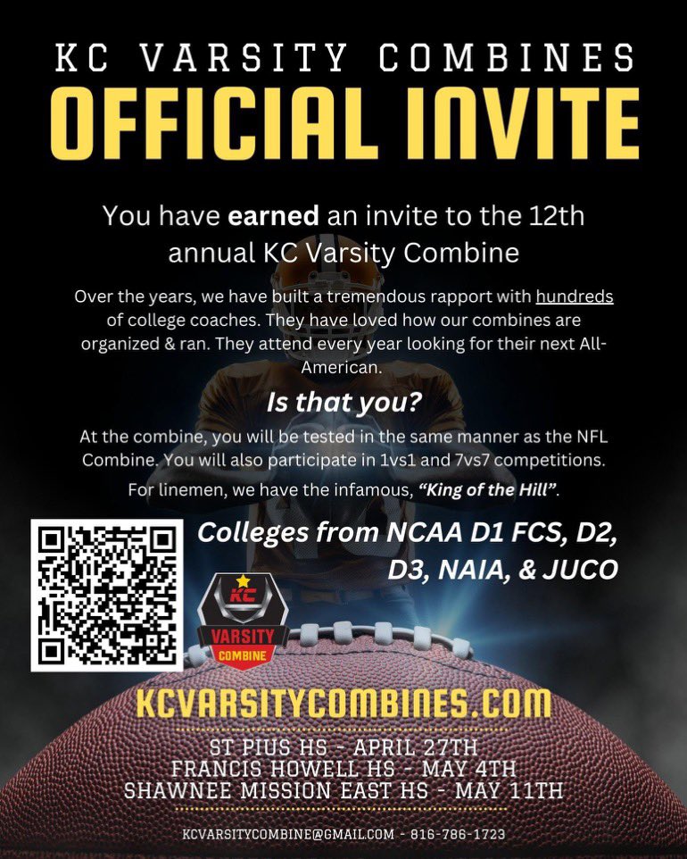 I will be at the KC Varsity Combine on may 4th!! @JPRockMO