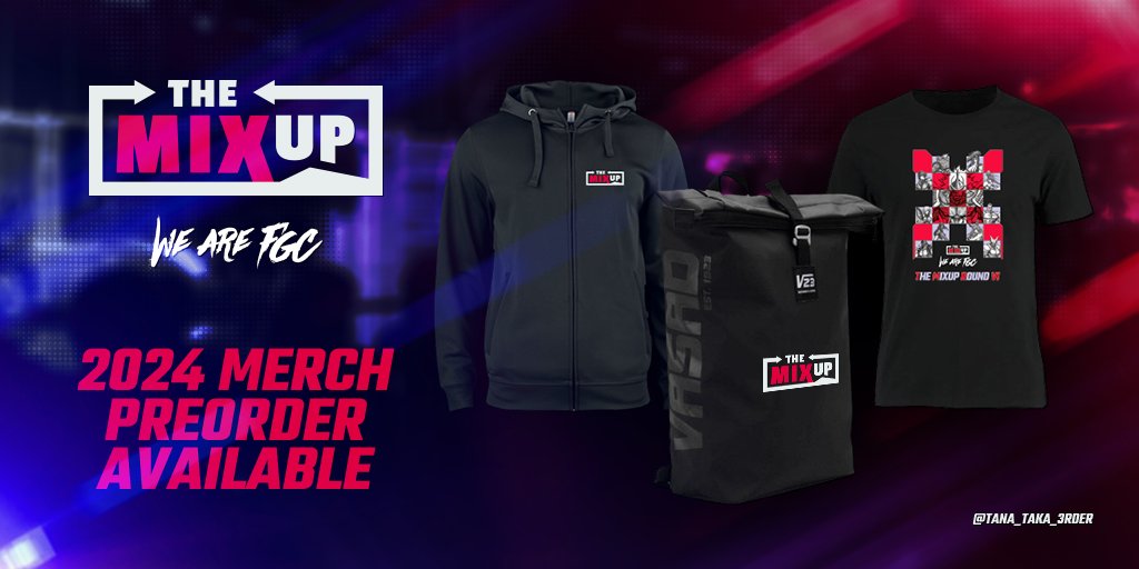 The MIXUP Official merch is now available for pre-order! 🖌️This year we've teamed up with @tana_taka_3rder to create our 2024 visual, so don't hesitate to contact him for your creative needs. 👕All the pieces are available for pre-order on startGG. #WeAreFGC