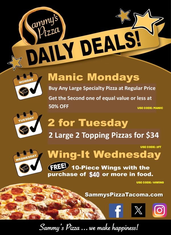 Happy Monday, friends!

Tonight is free-to-play trivia games at our Tacoma store! Have some fun, show off your smarts, and win some prizes. Rounds start at 7pm and 8pm.
#tacomawa #fircrestwa #sammyspizzapnw #tacomawashigton #universityplacewa #cityoffircrest   #253 #exploretacoma