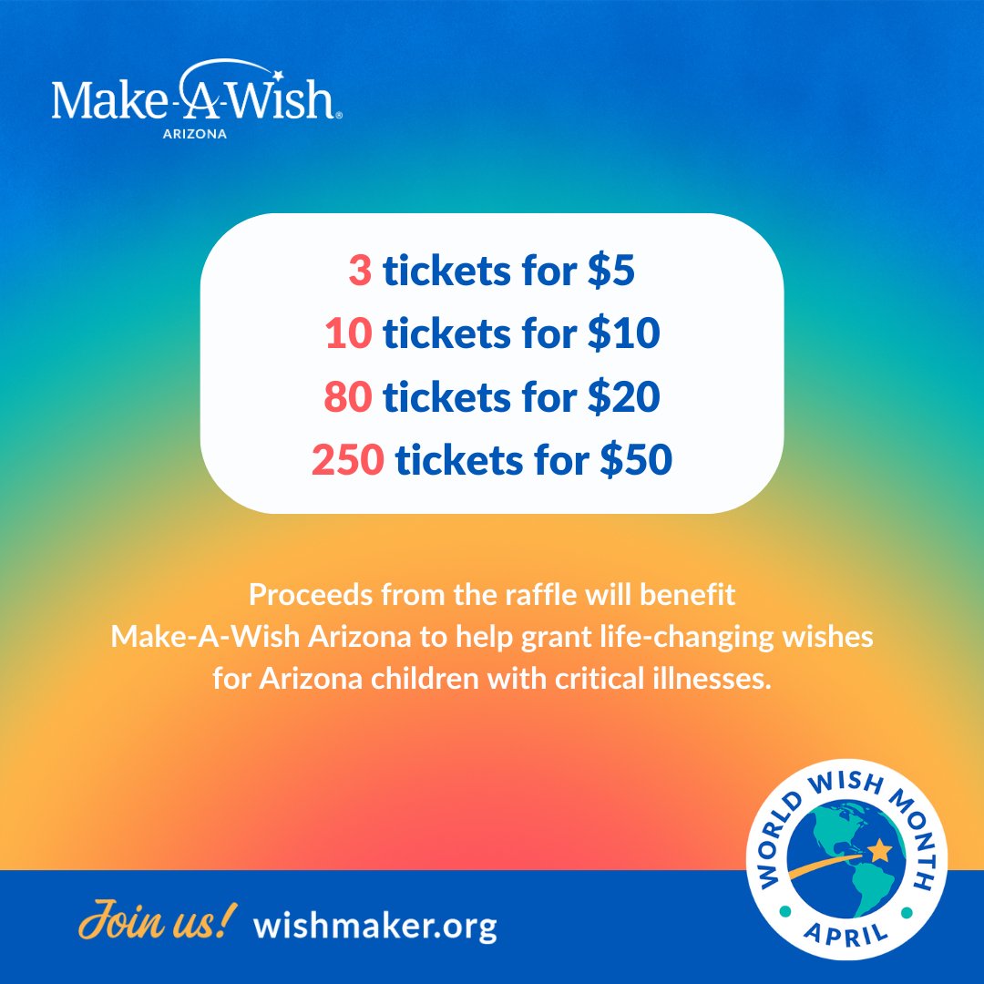 🌟 In celebration of #WorldWishDay, the @dbacks 50/50 Raffle for today's game benefits Make-A-Wish Arizona! Participate in the 50/50 raffle even if you’re not attending the game. 🎟 Grab your tickets for the jackpot at dbacks5050.com