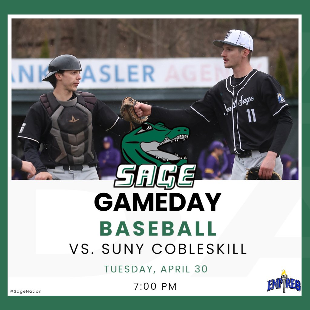 #SageNation baseball hits the diamond on Tuesday as they host SUNY Cobleskill for a 7:00 PM first pitch.

Track the non-conference action: sagegators.com/composite

#SageGators