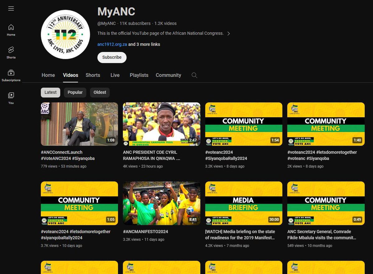 🫢 @MYANC has a YouTube channel. They have already uploaded over 1200 videos and not a single one of them reached 5k views. Even their own members don't watch that rubbish. Asbonge Mzansi🤝🏾😂😂😂😂