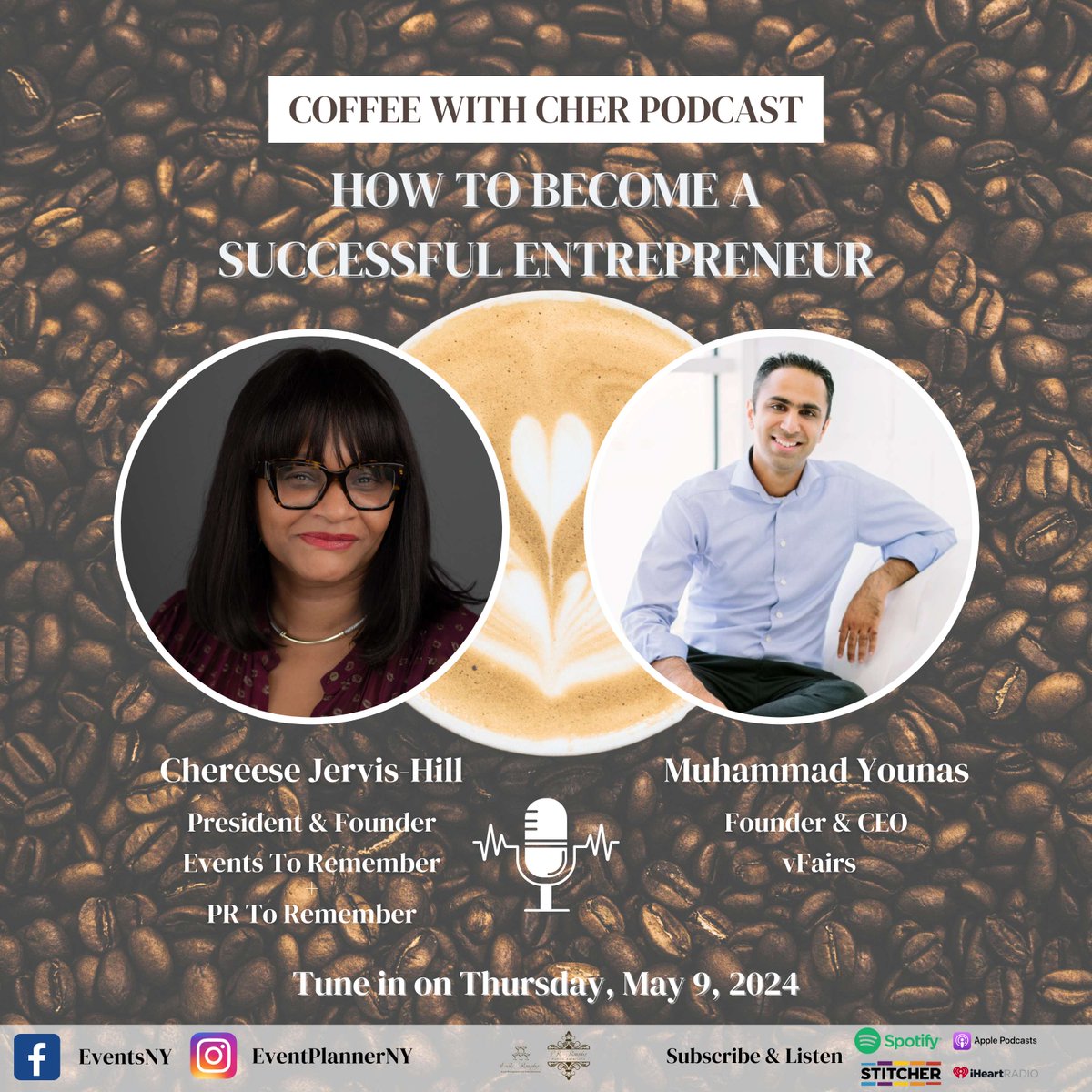 Mark your calendars and join us for another Coffee with Cher on Thursday, May 9th at 2:00 pm with Muhammad Younas, Founder and CEO of @vfairs. Tune in and don't miss out as we discuss Muhammad's journey and learn more about vFairs.