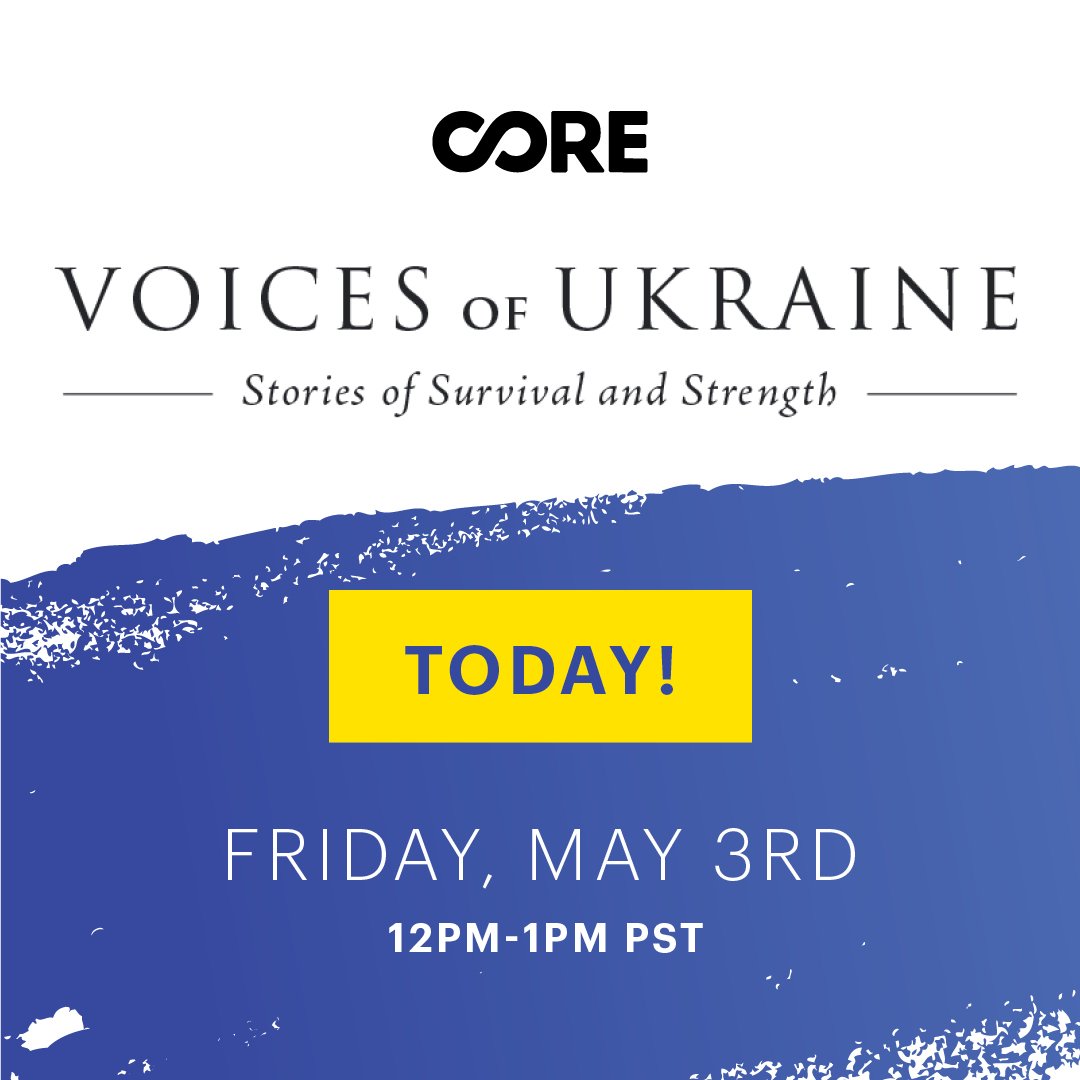 Be sure to tune in today from 12pm-1pm PST for the Voices of Ukraine – Stories of Survival and Strength virtual event. crowdcast.io/c/voicesofukra… Please note the link to join us will be emailed from Crowdcast 10 minutes before the event for security reasons. #coreresponse #ukraine