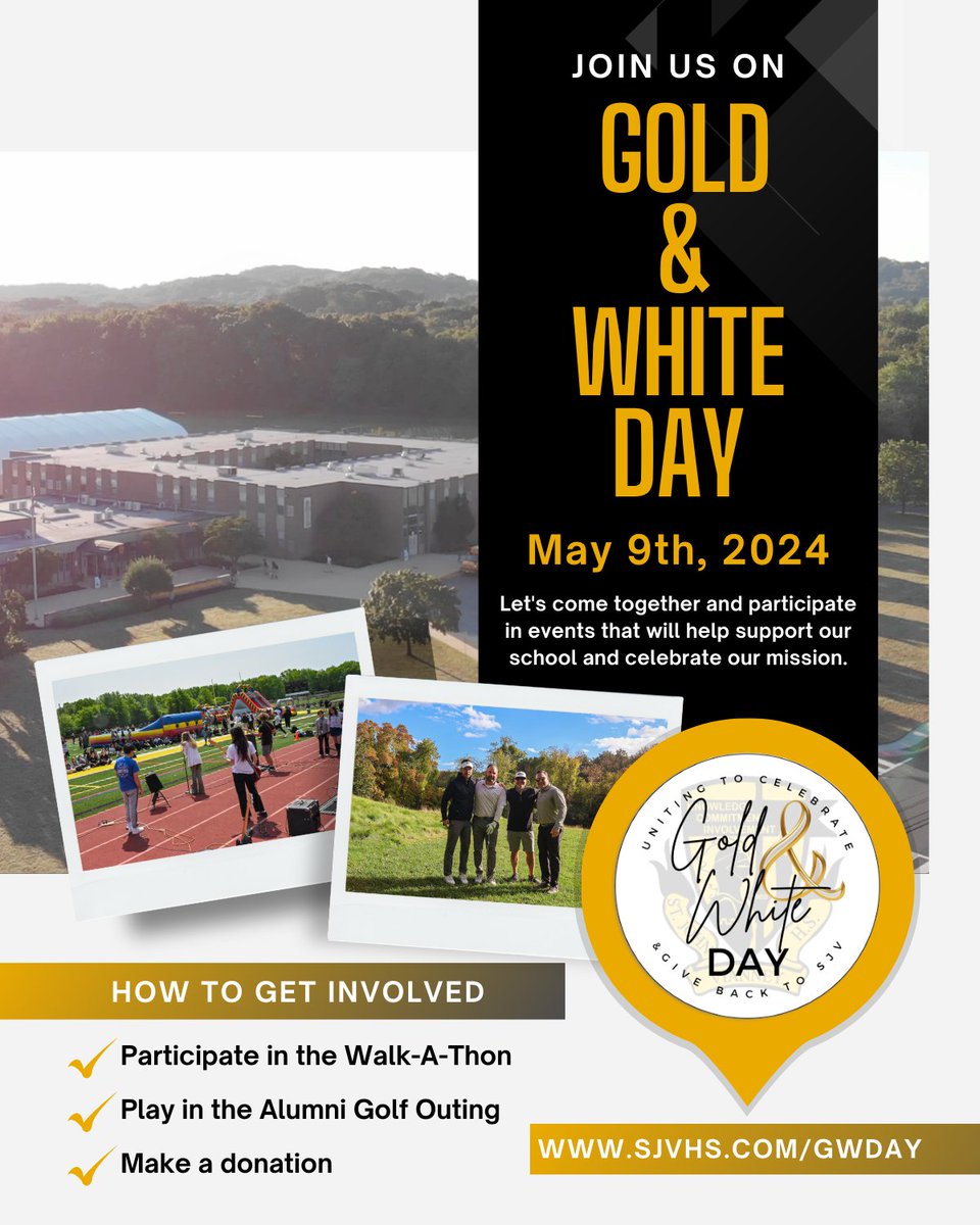 Our 2nd Annual Gold and White Day is less than two weeks away on May 9th! Get involved by participating in the Walk-A-Thon, playing in our Alumni Golf Outing, or making a donation! All information needed to get involved can be found at the link in our bio!