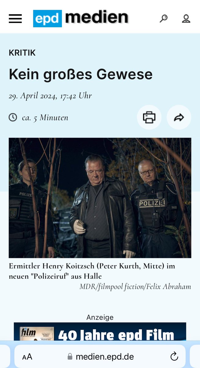 Peter Kurth und Peter Schneider aus dem #Polizeiruf110 in Halle sind derzeit das beste Ermittlerpaar im deutschen TV-Krimi 
➡️ medien.epd.de/article/1195