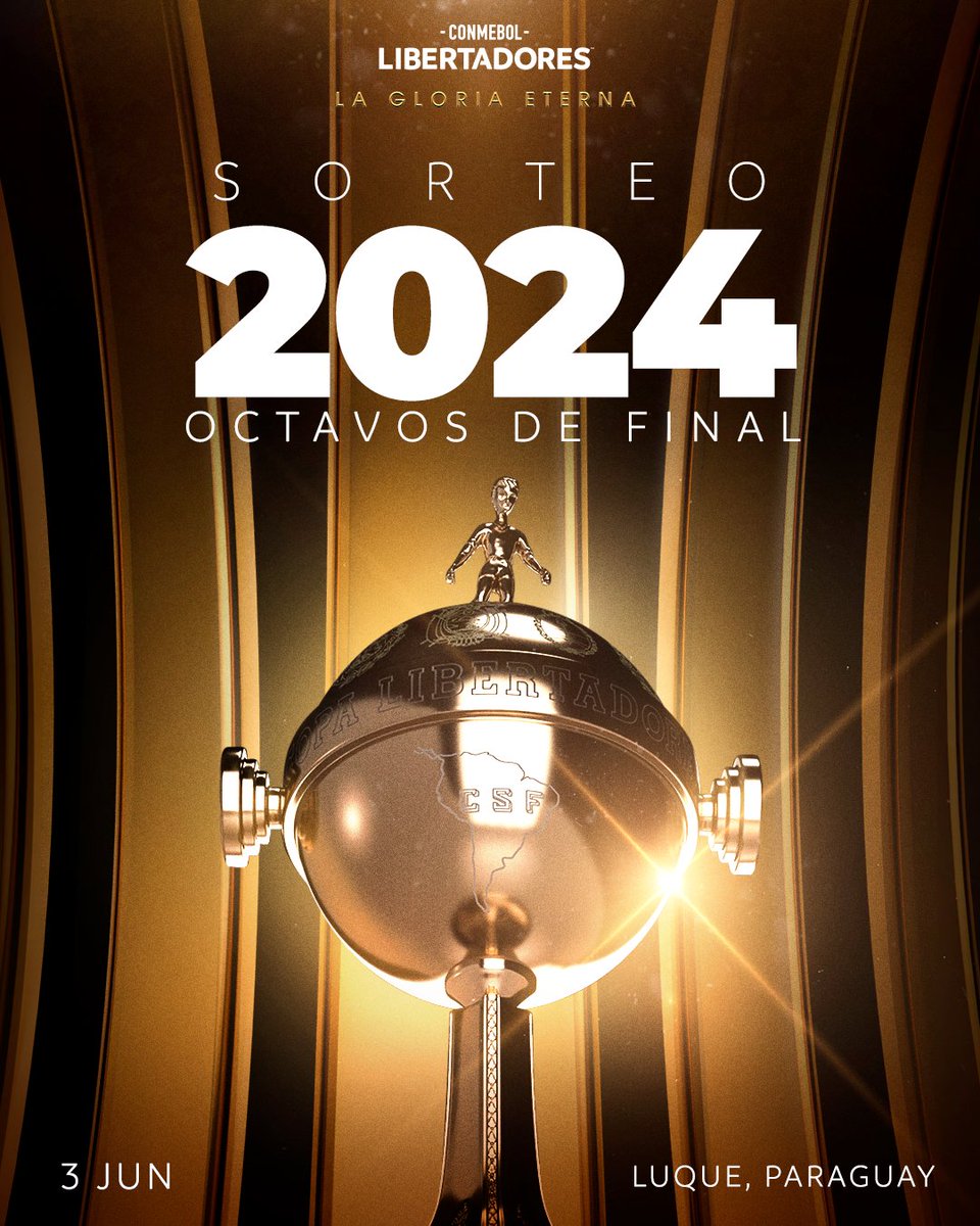 🏆📅 ¡Para agendar! El sorteo de los Octavos de Final de la CONMEBOL #Libertadores será el lunes 3 de junio. #GloriaEterna