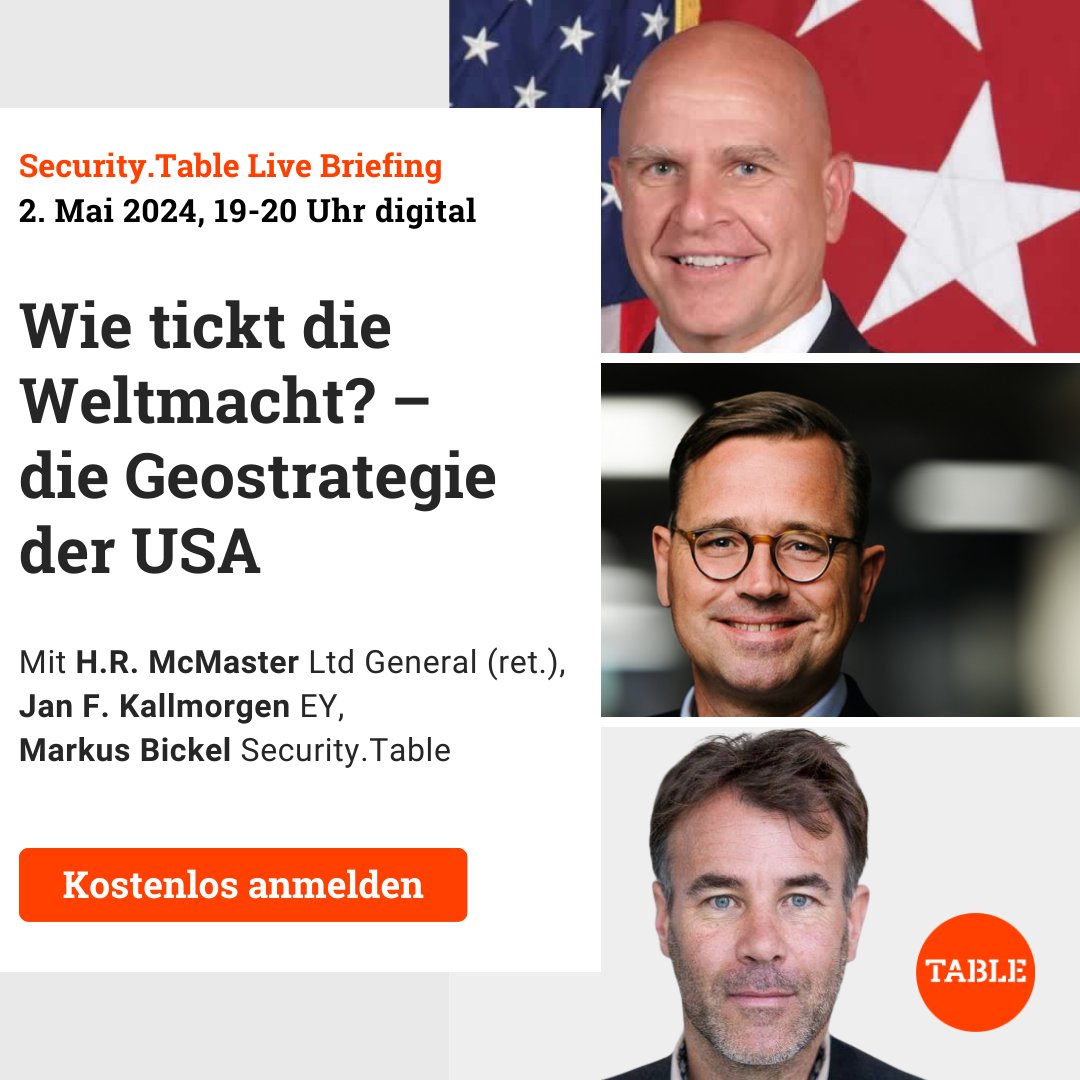 Wohin steuern die USA sicherheitspolitisch nach der Präsidentenwahl im November? 📺 @Security_Table Live Briefing mit @LTGHRMcMaster, @JanKallmorgen und @MarkusBickel 👉 Hier kostenlos anmelden: go.table.media/cm1xu