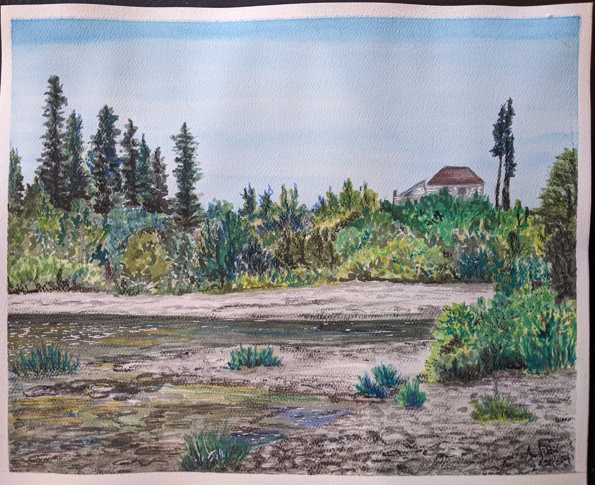 Trail along the river in Battleground, WA #watercolorpainting #river #summer #PacificNorthwest #pnw