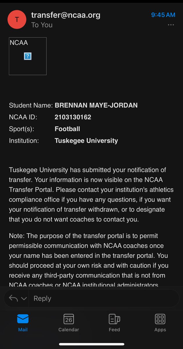 Very thankful for my time at Tuskegee University for the past 2 years. But with that being said I’m entering the transfer portal with 3 years of eligibility remaining.