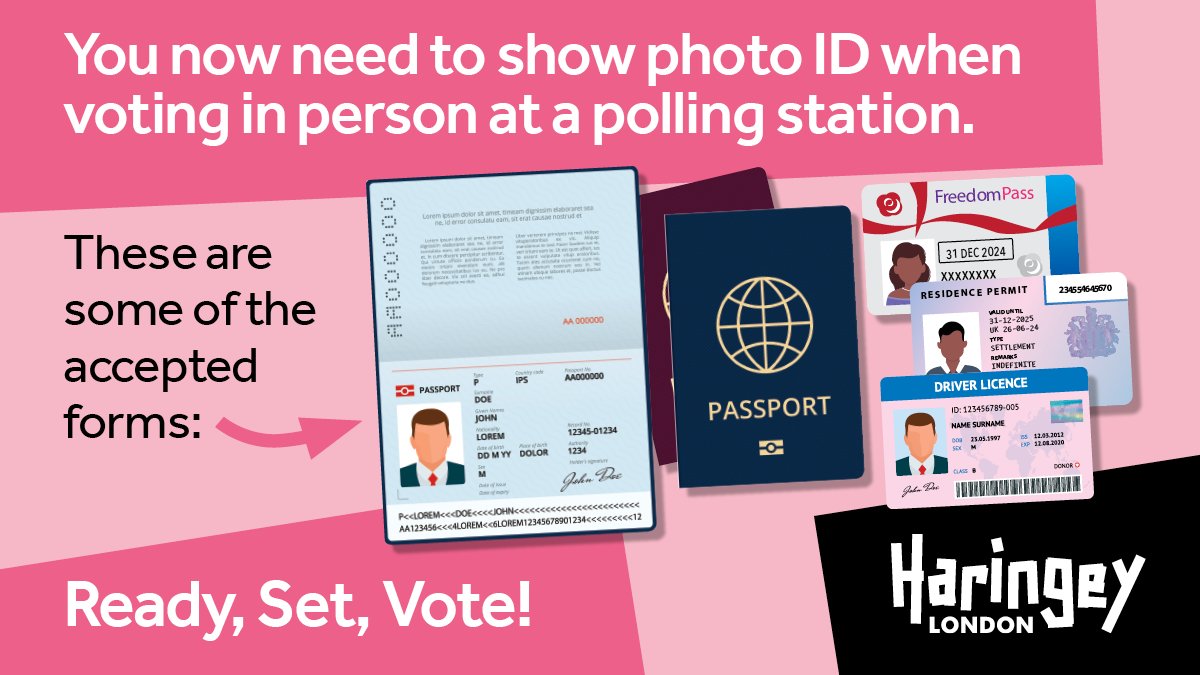 🗳️You’ll need to show photo ID to vote in person at the Mayor of London and London Assembly elections on Thursday. Take a minute to check you have approved photo ID. You can use expired ID as long as the photo on it still looks like you. 💻 haringey.gov.uk/voter-id