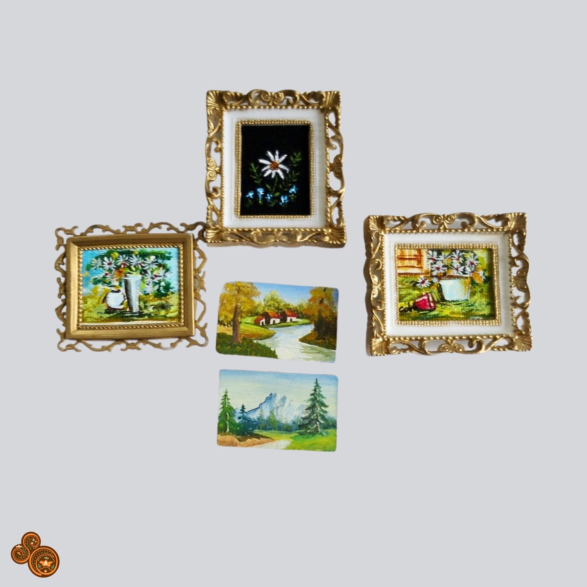 Mini Framed Paintings Set of 5, 1:12 Dollhouse Wall Paintings, Miniature Hand Painted Framed Art tuppu.net/40620d54 #Vintage4Sale #MomDay2024 #SMILEtt23 #EtsyteamUnity