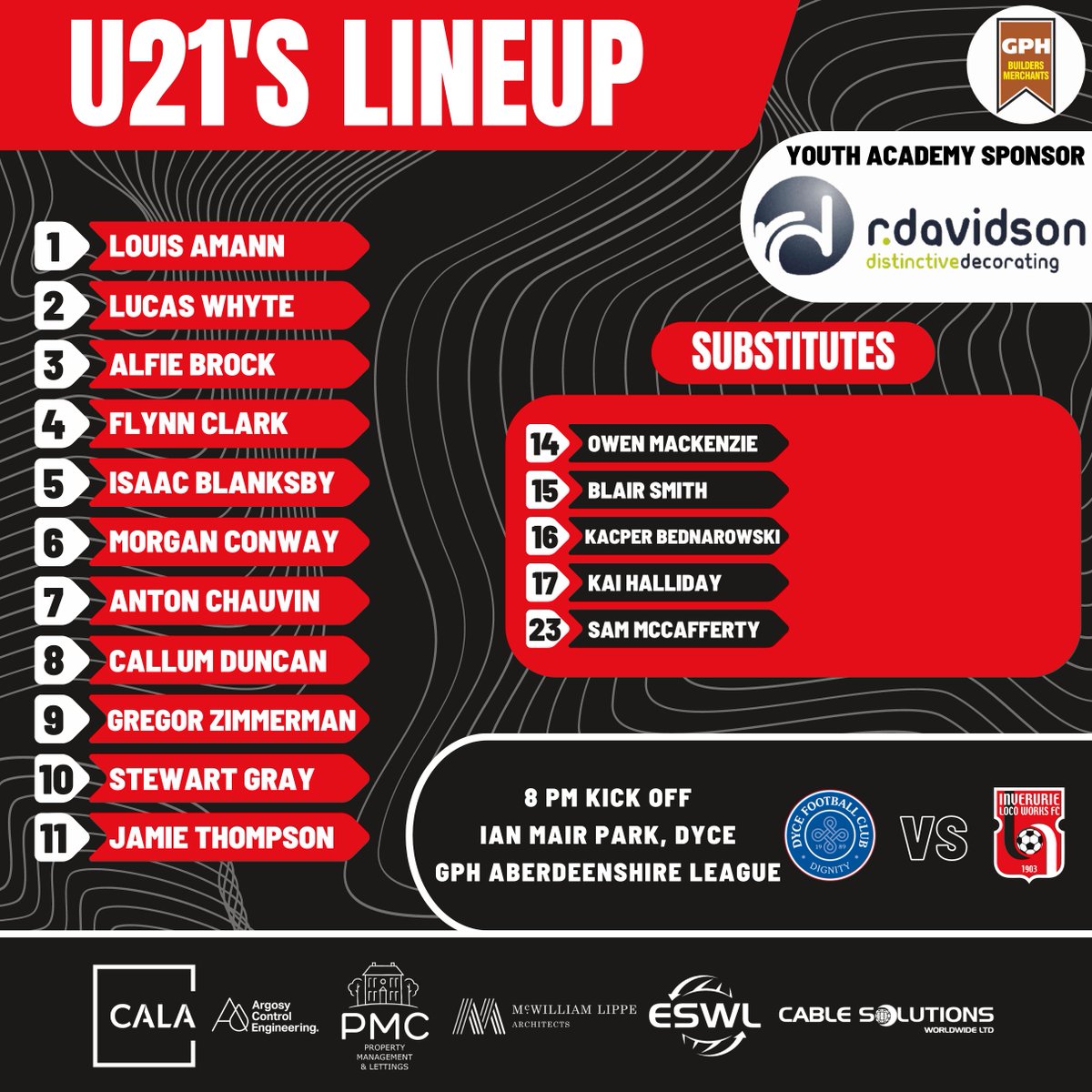 • 𝗨𝟮𝟭'𝗦 𝗟𝗜𝗡𝗘𝗨𝗣 •

The U21's final lineup of the season...

🚂🔴⚽⚫