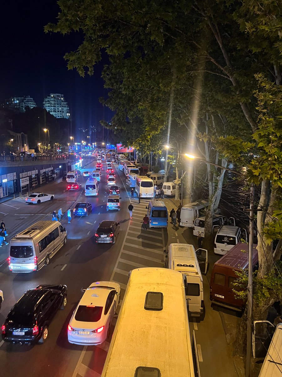 This is where I normally go for a run. Usually the sidewalk along the river is completely empty. Today it was packed with busses and marshrutkas. The government transported literally thousands of people from other regions to participate in today’s pro-government rally in Tbilisi.