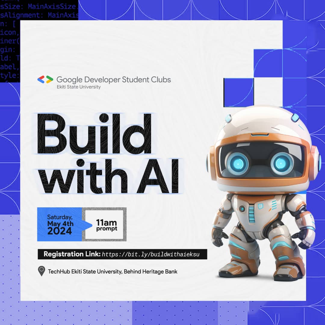 gdg_Eksu's tweet image. A lot of people have heard about AI, but what you need to know is how to build with AI in 2024. 

So add BUILD WITH AI EVENT to your calendars, and get ready to unlock the full potential of AI.

❗Register Now
 bit.ly/buildwithaieksu

#BuildWithAI #Gemini #developersstudentclub