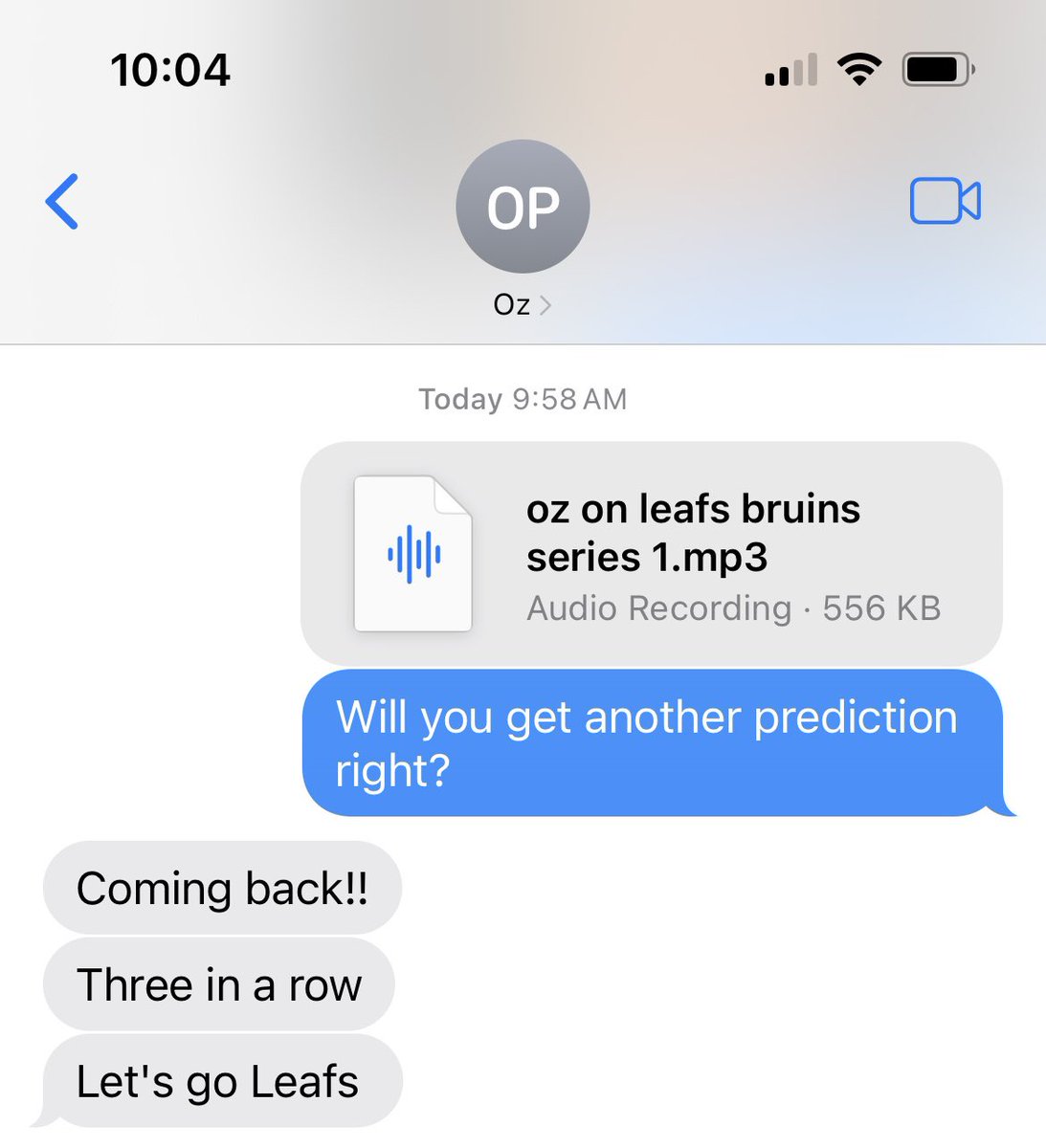 CarloColaiacovo's tweet image. Alright #LeafsForever Nation. 
Is there hope? 🤞
We had @OzTheMentalist on our show @FirstUp1050 before the playoffs started &amp;amp; he predicted the leafs would win &amp;amp; it would be in comeback fashion.
I sent him the clip today &amp;amp; asked him if he still beleafs? ⬇️ 🪄