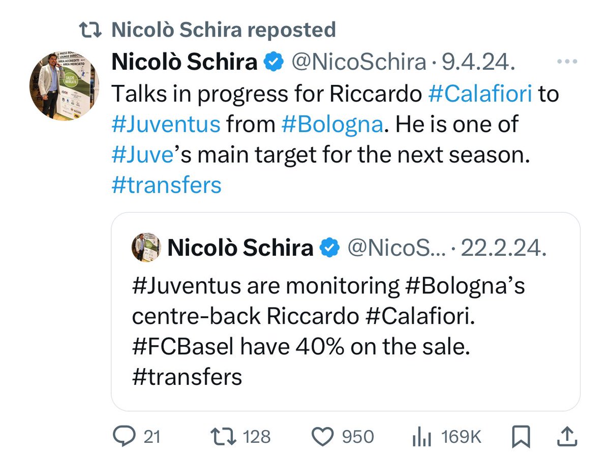 ‼️‼️‼️Nicolò Schira just reposted this.👀