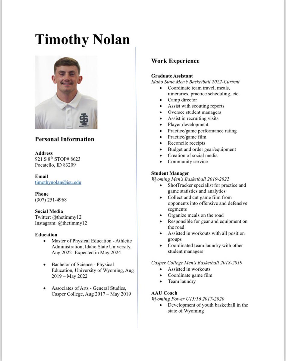 Our GA, Tim Nolan, is looking for his next opportunity. He earned his master’s degree & has been a strong help to our program while here. He’ll be a nice addition to your program. He’s open to all levels of college. A worker who is ready to help! Reach out to me if interested.