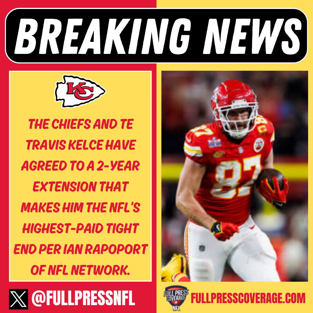 Two more years for Travis Kelce, and now the highest-paid tight end. #Chiefs #FPC #NFL #NFLTwitter #NFLDraft