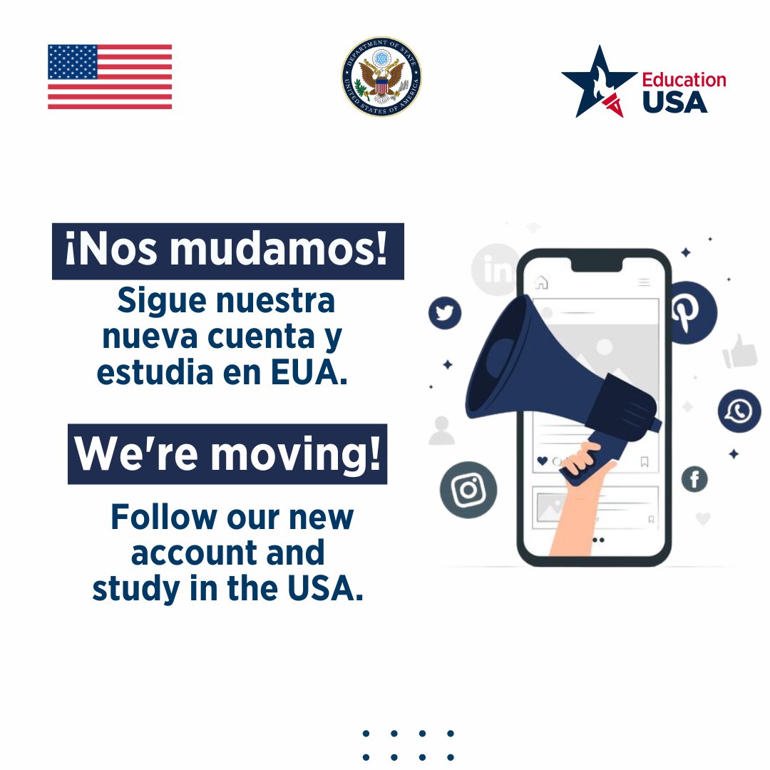 📷 ¡Atención seguidores! A partir de ahora nos encontrarás en@EducationUSAMX. Síguenos y conoce #becas, #ferias, #talleres.📷 Esta cuenta cerrará el 31 de mayo de 2024, así que, ¡te esperamos en nuestro nuevo hogar virtual! 📷📷