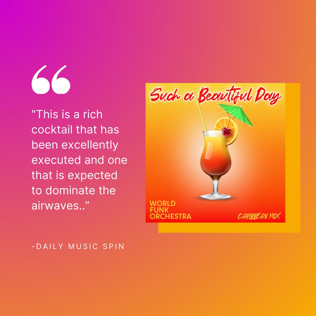 Thank you @DailyMusicSpin for the review! Big love for the kind words! ❤️ Stream 'Such A Beautiful Day - Caribbean Mix' wherever you get your music!#Indie #IndieArtist #AfroSoul #GlobalMusic #Funk #Remix #CaribbeanMix #Summer #SummerVibes #Caribbean