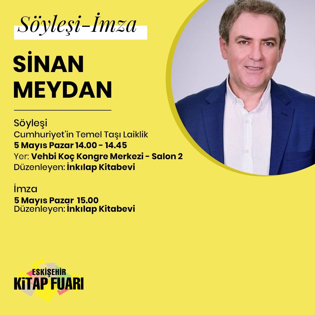 Eskişehir Tüyap Kitap Fuarı etkinlik takvimim: Tarih: 5 Mayıs Pazar. Söyleşi: Vehbi Koç Kongre Merkezi, salon 2, saat 14.00. İmza: İnkılap Kitabevi standı, saat 15.00-17.00.