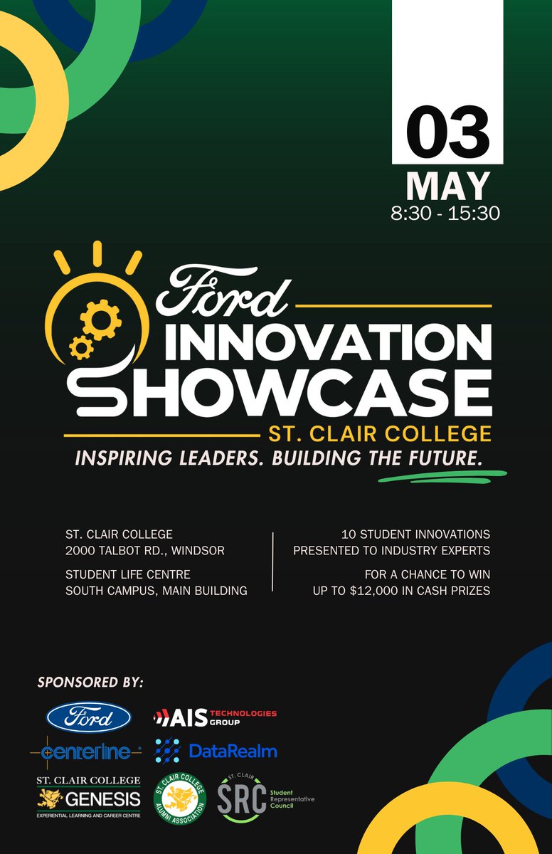 The WEtech Venture Services team is excited to participate in this week's @StClairCollege Ford Innovation Showcase. Witness the creativity of 10 student projects vying for up to $12,000 in cash prizes.