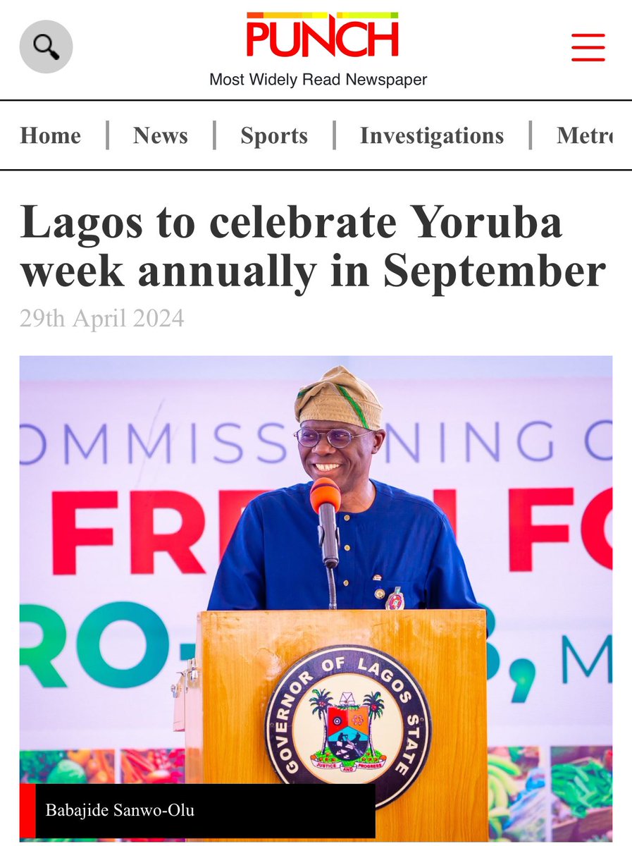 Lagos binu tan 🤭😆 The Lagos State Government has announced plans to dedicate the last week of September every year as “Yoruba Week” to celebrate the Yoruba culture. In a press statement on Monday by the Chief Press Secretary to the Speaker of the Lagos State House of…