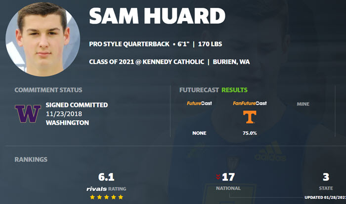 Former five-star QB and Washington signee Sam Huard has entered the portal. He was playing at Cal Poly.
