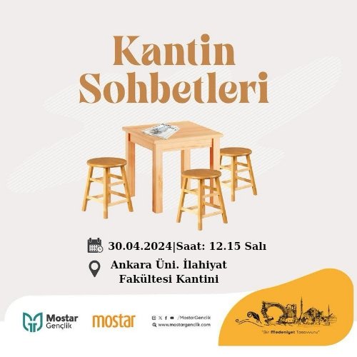 Salı günü saat 12.15'de Ankara Üniversitesi İlahiyat Fakültesi Kantini'nde yapacağımız Kantin Sohbetleri faaliyetimize bütün gönüllülerimizi bekliyoruz 😊 

#ankara #ankaraüniversitesi #ankarailahiyatfakültesi #AnkaraMostarGençlik #mostar #mostargençlik #kantin