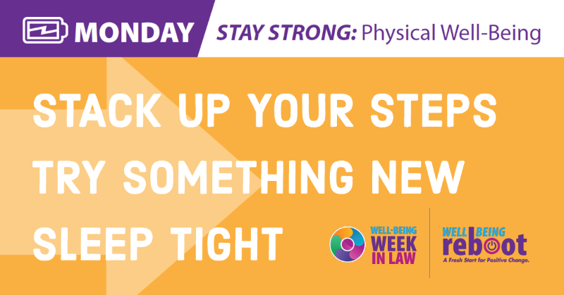 Monday of #WellBeingWeekInLaw focuses on physical well-being. Explore Monday's well-being activities here: bit.ly/3WfSq8g 

#MentalHealthAwarenessMonth #MentalHealth #LawyerWellBeing #AttorneyEthics #LawPractice