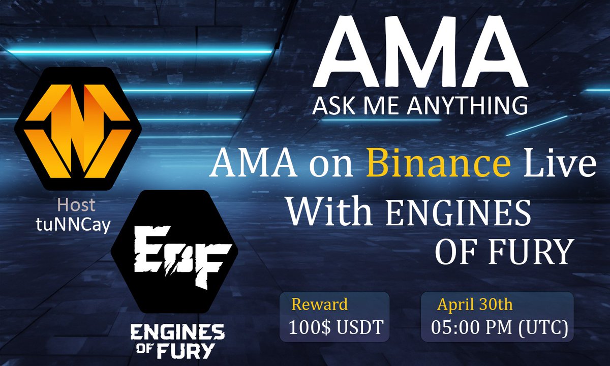 📣 Join us for an exclusive AMA with @EnginesOfFury, the F2P Top-down Extraction Shooter! Engage with the experts, explore insights, and you could win a share of $100 for tuning in💎 📆 April 30th ⏰ 5 PM UTC 🔗binance.com/en/live/video?… #EnginesOfFury #AMA #BinanceLive #F2P