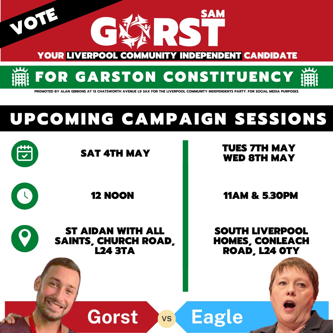 These are our next campaign sessions, informing residents of @CllrSamGorst's intention to stand in the approaching General Election.