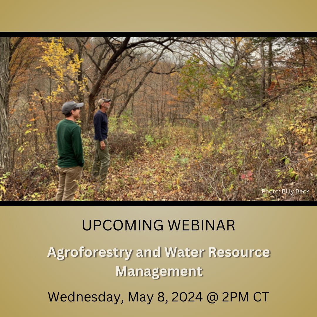 NCRWN (@northcentralh2o) on Twitter photo Agroforestry practices can have a positive impact on water quality while helping address agricultural resource concerns. This webinar will feature speakers from <a href="/Savannainst/">Savanna Institute</a>, <a href="/ISUExtension/">ISU Extension and Outreach</a>, and @MUAgroforestry who will discuss their research.
Register:uwmadison.zoom.us/webinar/regist… Agroforestry practices can have a positive impact on water quality while helping address agricultural resource concerns. This webinar will feature speakers from <a href="/Savannainst/">Savanna Institute</a>, <a href="/ISUExtension/">ISU Extension and Outreach</a>, and @MUAgroforestry who will discuss their research.
Register:uwmadison.zoom.us/webinar/regist…