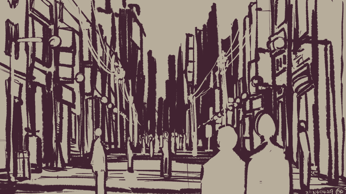 monochrome outdoors building city road multiple others lamppost  illustration images