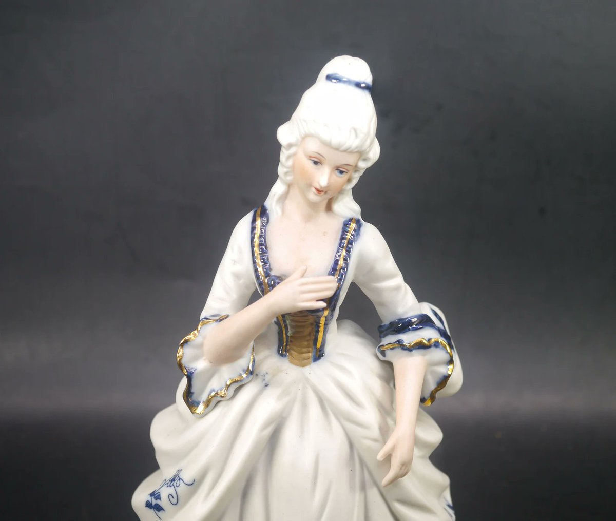 Dresden-style porcelain bisque figurine of woman in period Victorian dress. etsy.me/3UAHErY via @Etsy #BuyfromGroovy #antiqueshop #homedecor #figurine #Dresden #Victoriana #Victoriandecor #Victorianlady #DresdenFigurine #EtsySellers