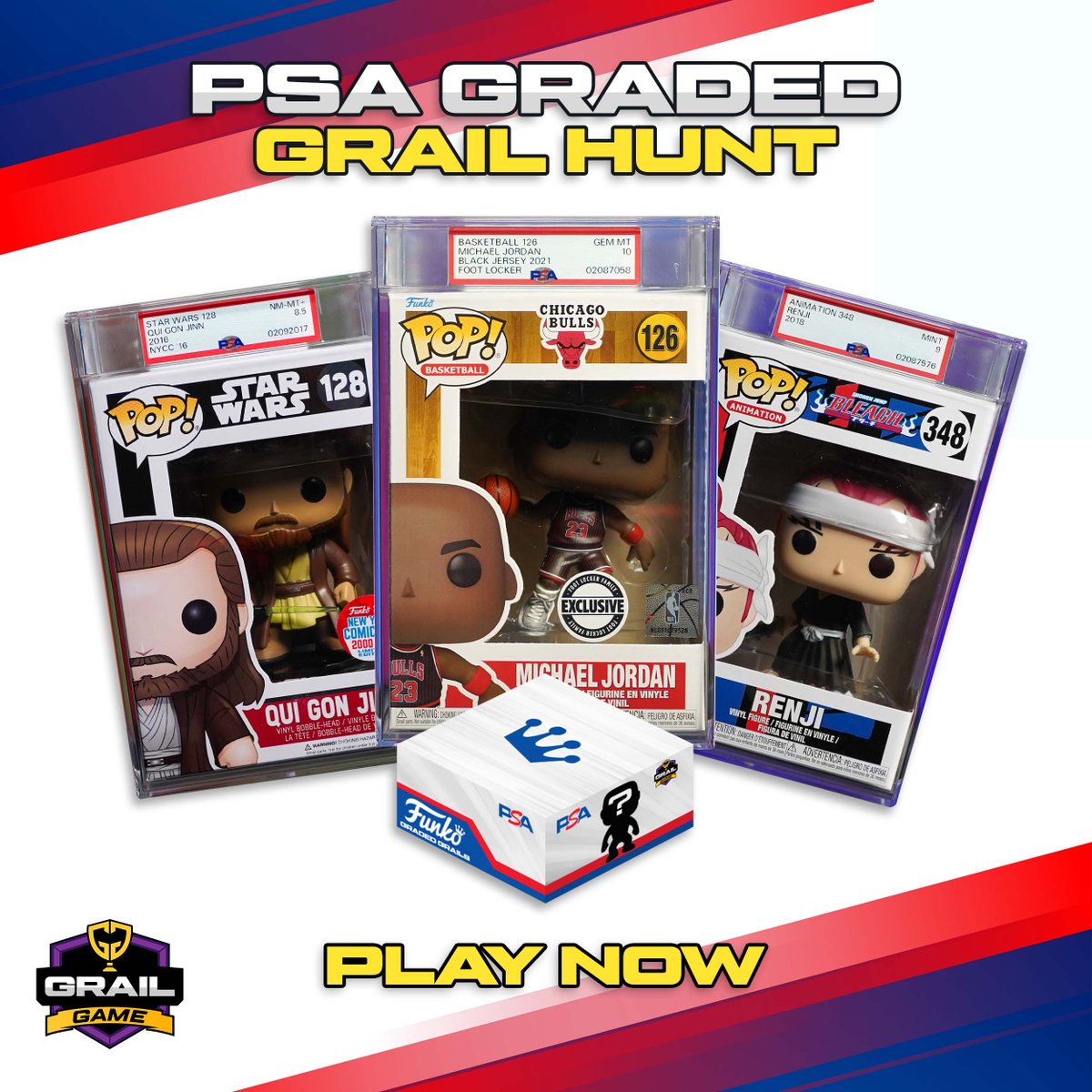 #GrailGamers! #FunkoFans! PSA Graded Grail Hunt #MysteryBox Game Still has Plenty of TOP HITS! 💥Don't Wait! Play Now! 

For the first time ever on Grail Game we're offering a Funko Pop Mystery Box where ALL of the top hits have been graded by #PSA, the leading 3rd party…