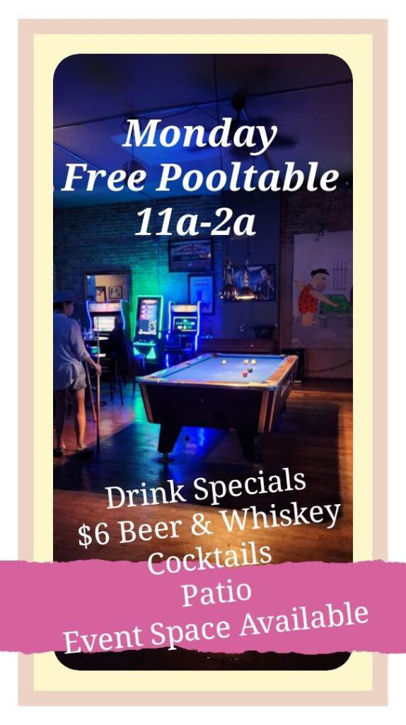 Monday Hours 11a-2a
#Free #Pooltable 
#sportsbar 10 TVs #DrinkSpecials $6 #Beer & #Whiskey #Bourbon #FriendsNightOut #HumboldtPark #WestTown #Chicago