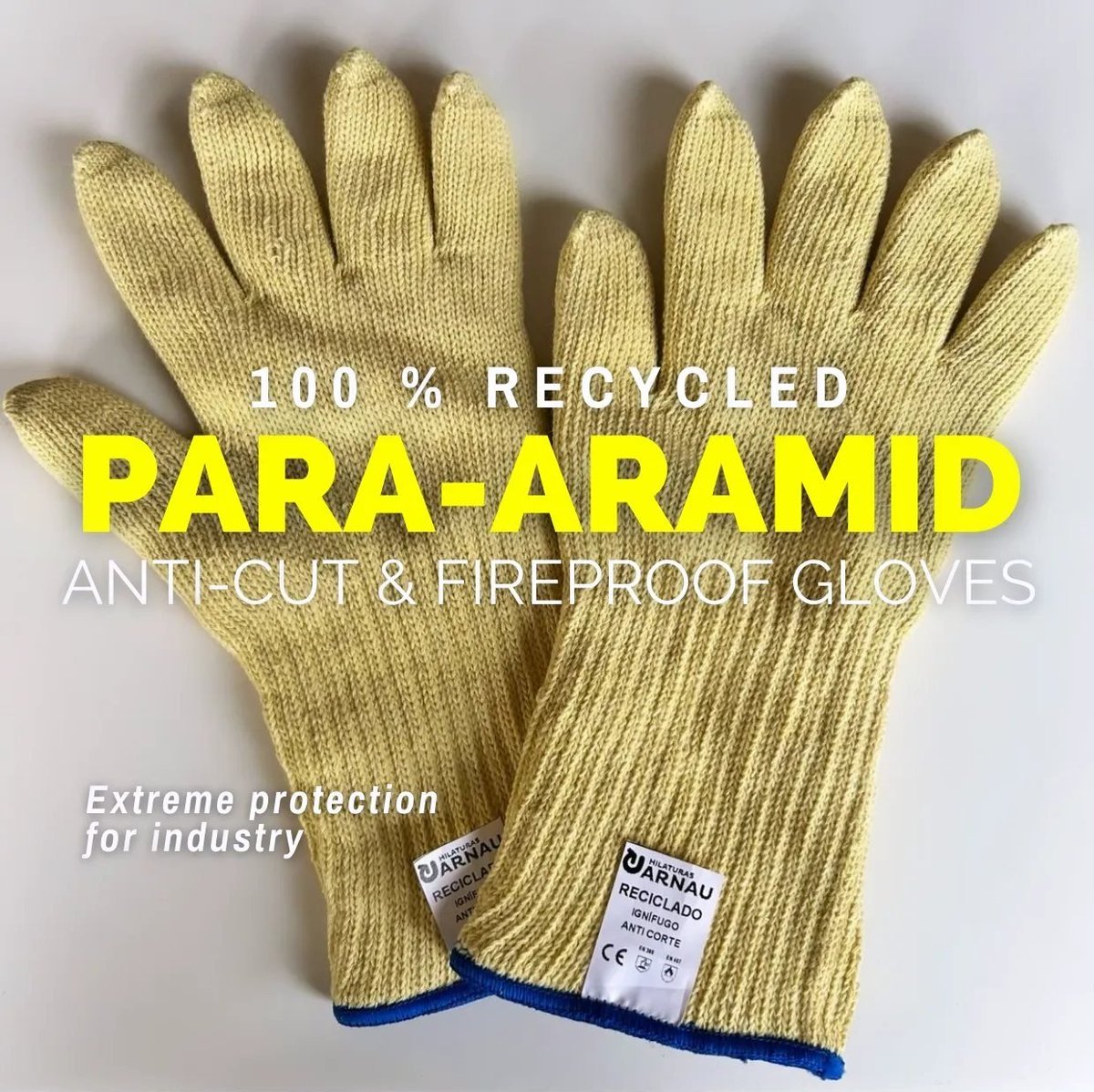 hilaturasarnau's tweet image. GUANTES IGNÍFUGOS + ANTICORTE 100% PARA-ARAMIDA RECICLADA, seleccionados para la exposición especial &quot;Performance Apparels on Stage&quot; en #Techtextil 2024.

Un producto de gran valor añadido, ejemplo de innovación, reciclaje ♻️ y sostenibilidad 🌱 aplicados a los textiles técnicos.