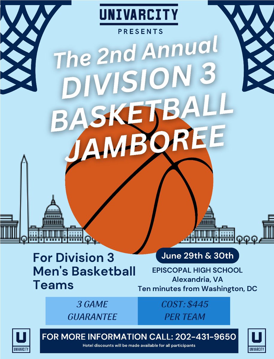 Registration is open for June 29 & 30 men’s basketball D3 Jamboree! Here is a link to register: dc.1on1basketball.com/programs/1-uni…
